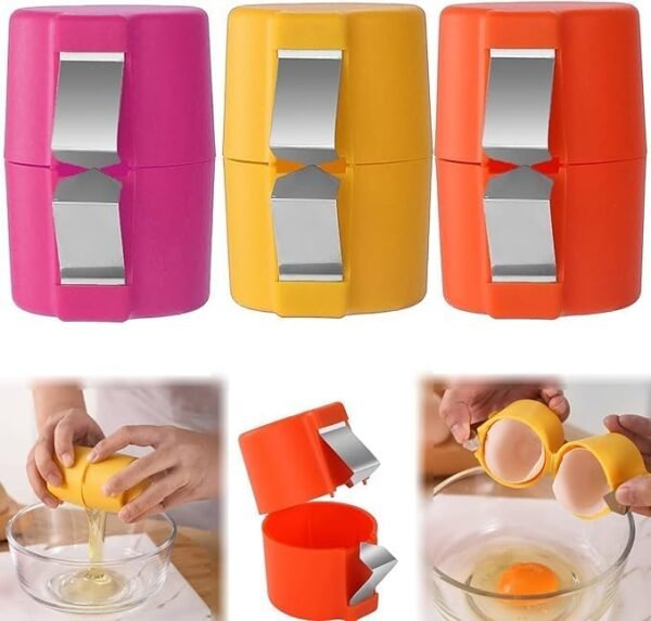 3PCS Egg Shell Opener, Egg Cracker Egg Peeler Egg Separator for Raw Eggs, Hard Boiled Egg Peeler Tool for Cutting Eggs, Eggs Breaker Kitchen Gadgets for Cooking Bakery (Orange&Pink&Yellow) - Image 3