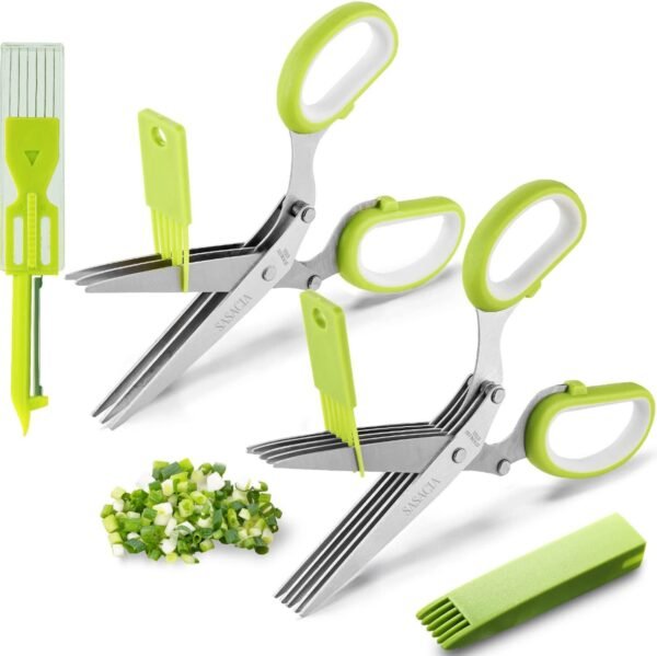 2 Packs Herb Scissors Set - Herb Scissors with 5 Blades and Cover, Herb shears with 3 Blades, Shred Silk Knife, Cool Kitchen Gadgets for Cutting Fresh Garden Herbs. Also Used for Cutting Paper