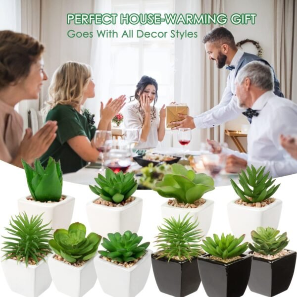 Hollyone Small Succulents Artificial 3 Pcs Faux Succulents in Pots Fake Succulent Plants with Black Ceramic Pots for Modern Home Office Desk Bathroom Shelf Living Room Decor - Image 2