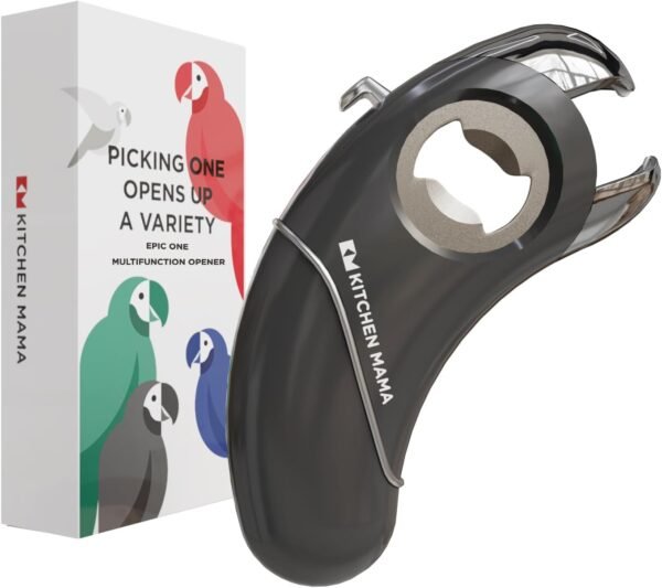 Kitchen Mama Epic One Multifunction Opener: Magnetic Bottle Opener, Beer and Soda Can Opener, Pull Tab and Jar Opener for Weak Hands and Arthritis (Metal Gray)